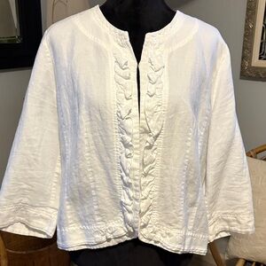 Xl Kim Rogers White jacket with Ruffle Detail